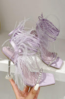 Load image into Gallery viewer, Sparkly Fuchsia Strappy Gladiator Stiletto High Heel Sandals with Feather
