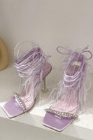 Load image into Gallery viewer, Sparkly Fuchsia Strappy Gladiator Stiletto High Heel Sandals with Feather