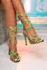 Load image into Gallery viewer, Sparkly Orange Wrap Up Strappy Gladiator Stiletto High Heeled Sandals with Butterflies