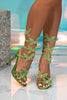 Load image into Gallery viewer, Sparkly Orange Wrap Up Strappy Gladiator Stiletto High Heeled Sandals with Butterflies