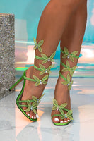 Load image into Gallery viewer, Sparkly Orange Wrap Up Strappy Gladiator Stiletto High Heeled Sandals with Butterflies