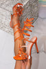 Load image into Gallery viewer, Sparkly Orange Wrap Up Strappy Gladiator Stiletto High Heeled Sandals with Butterflies
