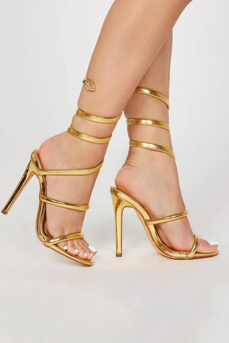 Load image into Gallery viewer, Sparkly Golden Wrap Up Strappy Gladiator High Heeled Sandals for Party