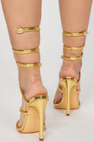Load image into Gallery viewer, Sparkly Golden Wrap Up Strappy Gladiator High Heeled Sandals for Party