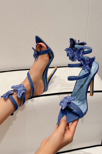 Blue Wrap Up Strappy Gladiator Stiletto High Heel Sandals with Butterfly
