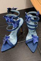 Load image into Gallery viewer, Blue Wrap Up Strappy Gladiator Stiletto High Heel Sandals with Butterfly