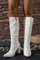 Load image into Gallery viewer, White Go Go Pointed Toe Chunky Knee High Heel Boots