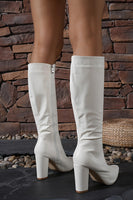 Load image into Gallery viewer, White Go Go Pointed Toe Chunky Knee High Heel Boots