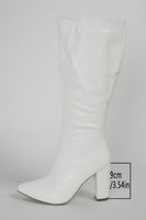Load image into Gallery viewer, White Go Go Pointed Toe Chunky Knee High Heel Boots
