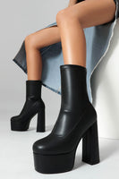 Load image into Gallery viewer, White Go Go Round Toe Chunky Platform Heeled Ankle Boots