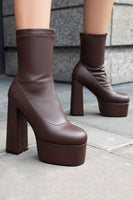 Load image into Gallery viewer, White Go Go Round Toe Chunky Platform Heeled Ankle Boots