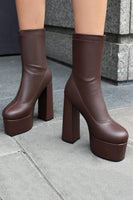 Load image into Gallery viewer, White Go Go Round Toe Chunky Platform Heeled Ankle Boots