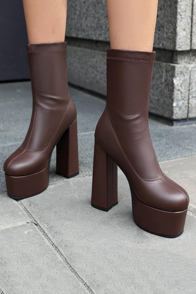 Load image into Gallery viewer, White Go Go Round Toe Chunky Platform Heeled Ankle Boots