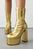 Load image into Gallery viewer, White Go Go Round Toe Chunky Platform Heeled Ankle Boots