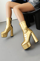 Load image into Gallery viewer, White Go Go Round Toe Chunky Platform Heeled Ankle Boots