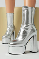 Load image into Gallery viewer, White Go Go Round Toe Chunky Platform Heeled Ankle Boots
