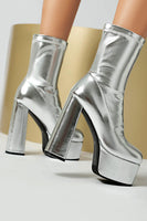 Load image into Gallery viewer, White Go Go Round Toe Chunky Platform Heeled Ankle Boots