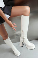 Load image into Gallery viewer, White Go Go Knee High Square Toe Chunky Platform Heel Boots