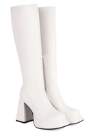 Load image into Gallery viewer, White Go Go Knee High Square Toe Chunky Platform Heel Boots