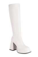 Load image into Gallery viewer, White Go Go Knee High Square Toe Chunky Platform Heel Boots