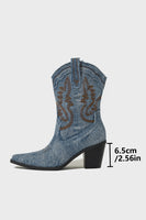 Load image into Gallery viewer, Dark Blue Embroidered Chunky Heel Wide Calf Western Cowgirl Boots