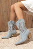 Load image into Gallery viewer, Dark Blue Embroidered Chunky Heel Wide Calf Western Cowgirl Boots