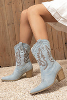 Load image into Gallery viewer, Dark Blue Embroidered Chunky Heel Wide Calf Western Cowgirl Boots