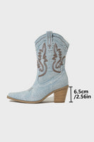Load image into Gallery viewer, Dark Blue Embroidered Chunky Heel Wide Calf Western Cowgirl Boots