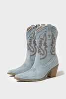 Load image into Gallery viewer, Dark Blue Embroidered Chunky Heel Wide Calf Western Cowgirl Boots