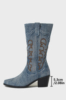 Load image into Gallery viewer, Dark Blue Embroidered Mid Calf Chunky Heel Cowgirl Boots