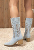 Load image into Gallery viewer, Dark Blue Embroidered Mid Calf Chunky Heel Cowgirl Boots