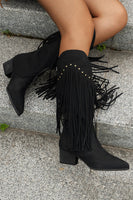 Load image into Gallery viewer, Brown Leopard Mid Calf Chunky Heel Cowgirl Boots with Fringes