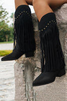 Load image into Gallery viewer, Brown Leopard Mid Calf Chunky Heel Cowgirl Boots with Fringes
