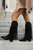 Load image into Gallery viewer, Brown Leopard Mid Calf Chunky Heel Cowgirl Boots with Fringes