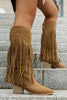 Load image into Gallery viewer, Brown Leopard Mid Calf Chunky Heel Cowgirl Boots with Fringes