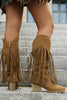 Load image into Gallery viewer, Brown Leopard Mid Calf Chunky Heel Cowgirl Boots with Fringes