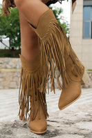 Load image into Gallery viewer, Brown Leopard Mid Calf Chunky Heel Cowgirl Boots with Fringes