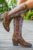 Load image into Gallery viewer, Brown Leopard Wide Calf Pointed Toe Chunky Heel Western Cowgirl Boots