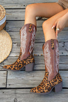 Load image into Gallery viewer, Brown Leopard Wide Calf Pointed Toe Chunky Heel Western Cowgirl Boots