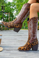 Load image into Gallery viewer, Brown Leopard Wide Calf Pointed Toe Chunky Heel Western Cowgirl Boots