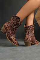 Load image into Gallery viewer, Brown Leopard Wide Calf Pointed Toe Chunky Heel Cowgirl Ankle Boots