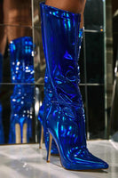 Load image into Gallery viewer, Sparkly Hot Pink Stiletto Pointed Toe Knee High Heel Boots