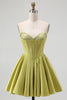 Load image into Gallery viewer, Sparkly Green Satin A-Line Sweetheart Short Homecoming Dress with Beading