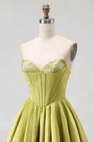 Load image into Gallery viewer, Sparkly Green Satin A-Line Sweetheart Short Homecoming Dress with Beading