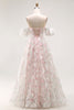 Load image into Gallery viewer, Floral Blush A Line Detachable Sleeves Long Prom Dress