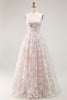 Load image into Gallery viewer, Floral Blush A Line Detachable Sleeves Long Prom Dress