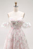 Load image into Gallery viewer, Floral Blush A Line Detachable Sleeves Long Prom Dress