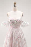 Load image into Gallery viewer, Floral Blush A Line Detachable Sleeves Long Prom Dress