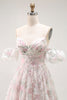Load image into Gallery viewer, Floral Blush A Line Detachable Sleeves Long Prom Dress