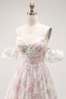 Load image into Gallery viewer, Floral Blush A Line Detachable Sleeves Long Prom Dress